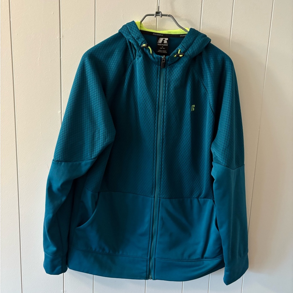 Russell Athletic Teal Hooded Sweatshjrt Mens Medium blue Gym Sportswear fall